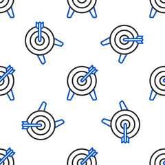 Poster - Line Target financial goal concept icon isolated seamless pattern on white background. Symbolic goals achievement, success. Colorful outline concept. Vector