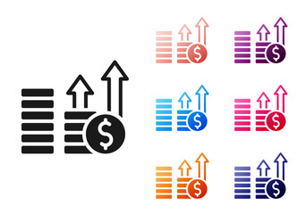 Fototapete - Black Financial growth and dollar coin icon isolated on white background. Increasing revenue. Set icons colorful. Vector