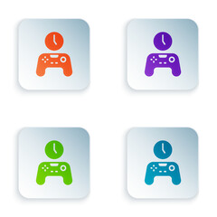 Poster - Color Gamepad of time icon isolated on white background. Time to play games. Game controller. Set colorful icons in square buttons. Vector