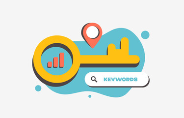 Poster - Local keyword optimization tools for location-based SEO. Improve visibility with local keyword research optimization for businesses targeting nearby audiences and search engines. Vector illustration