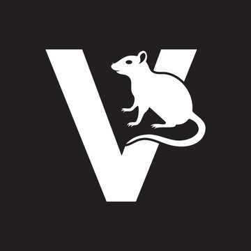 Initial Rat Logo Combine With Letter V Vector Template