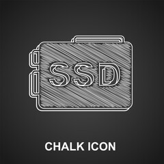 Poster - Chalk SSD card icon isolated on black background. Solid state drive sign. Storage disk symbol. Vector