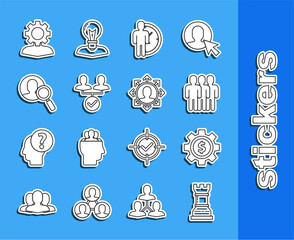 Poster - set line business strategy, gear with dollar symbol, users group, time management, project team base