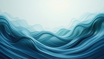 Poster - Dynamic waves in oceanic blue seascape art minimalist environment atmospheric perspective fluid motion concept