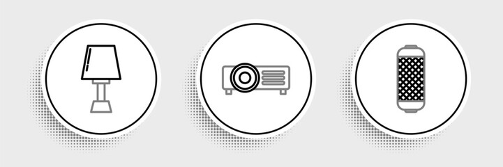 Poster - Set line Stereo speaker, Table lamp and icon. Vector