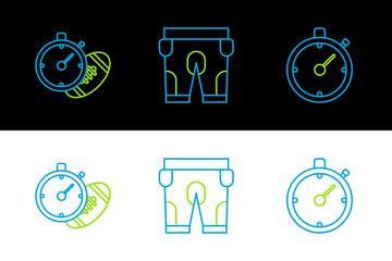 Poster - set line stopwatch, american football ball and stopwatch and football shorts icon. vector