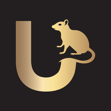 Initial Rat Logo Combine With Letter U Vector Template