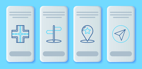 Poster - Set line Road traffic sign, Map pointer with star, and Paper airplane icon. Vector