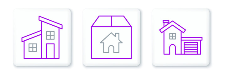 Poster - set line house, and cardboard box with house icon. vector