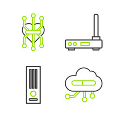 Poster - Set line Internet of things, Video game console, Router and wi-fi signal and Processor icon. Vector