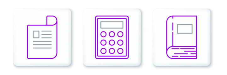 Poster - set line book, document and calculator icon. vector