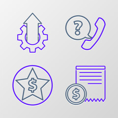 Poster - set line paper check and financial check, star dollar, telephone handset speech bubble chat and arro