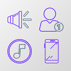 Poster - set line smartphone, mobile phone, music note, tone, add friend and speaker volume icon. vector