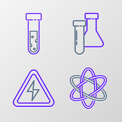 Poster - Set line Atom, High voltage sign, Test tube and flask chemical and icon. Vector