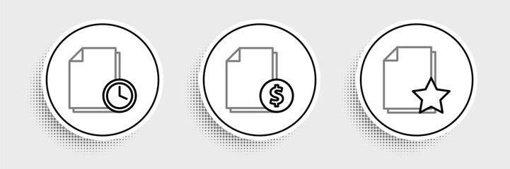 Poster - set line document with star, clock and finance document icon. vector