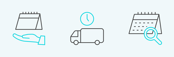 Fototapete - Set line Calendar search, and Delivery time icon. Vector