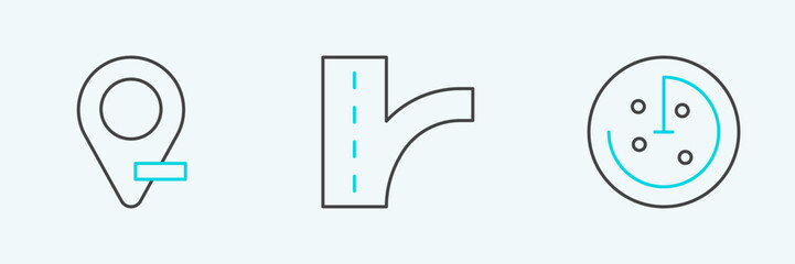 Fototapete - Set line Radar with targets on monitor, Location and Road traffic sign icon. Vector