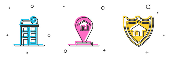 Poster - set house, location house and with shield icon. vector