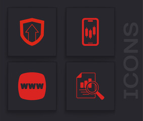 Poster - Set Document with graph chart, Financial growth, Mobile stock trading and Website template icon. Vector