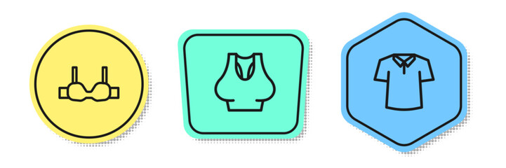 Poster - Set line Bra, Undershirt and Shirt. Colored shapes. Vector