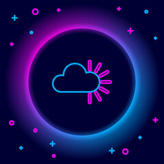 Fototapete - Glowing neon line Cloudy icon isolated on black background. Colorful outline concept. Vector