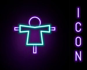 Fototapete - Glowing neon line Scarecrow icon isolated on black background. Colorful outline concept. Vector