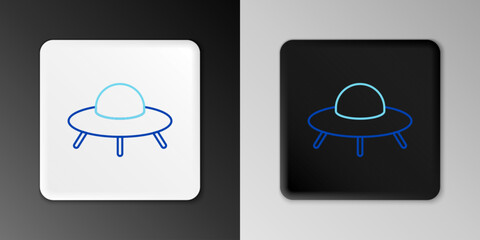 Poster - Line UFO flying spaceship icon isolated on grey background. Flying saucer. Alien space ship. Futuristic unknown flying object. Colorful outline concept. Vector