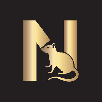 Initial Rat Logo Combine With Letter N Vector Template