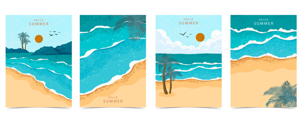 Wall Mural - summer landscape background with beach and sand grain texture for vertical a4 design