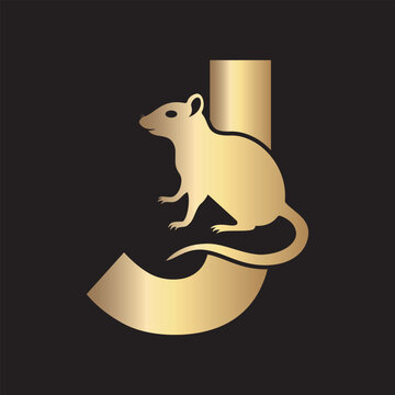 Initial Rat Logo Combine With Letter J Vector Template