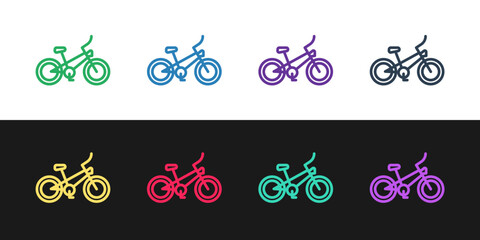 Poster - Set line Bicycle icon isolated on black and white background. Bike race. Extreme sport. Sport equipment. Vector