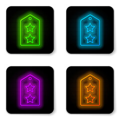 Fototapete - Glowing neon line Military rank icon isolated on white background. Military badge sign. Black square button. Vector