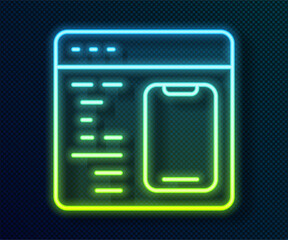 Fototapete - Glowing neon line Software, web developer programming code icon isolated on black background. Javascript computer script random parts of program code. Vector