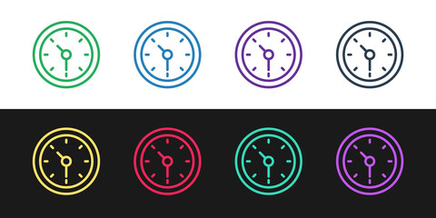 Poster - set line clock icon isolated on black and white background. time symbol. vector