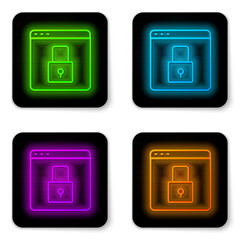 Fototapete - Glowing neon line Secure your site with HTTPS, SSL icon isolated on white background. Internet communication protocol. Black square button. Vector