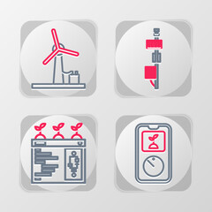 Poster - set line smart farming technology, standalone sensor and wind turbine icon. vector