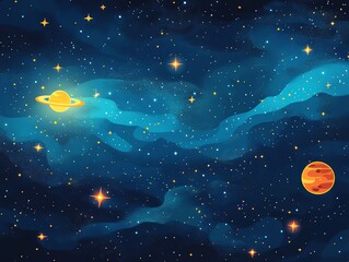 Wall Mural - Stunning Space Galaxy Illustration with Planets and Stars