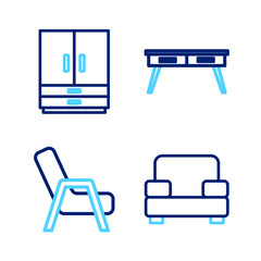 Poster - Set line Armchair, Office desk and Wardrobe icon. Vector