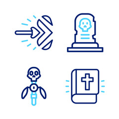 Poster - Set line Holy bible book, Magic staff, Grave with tombstone and arrow icon. Vector