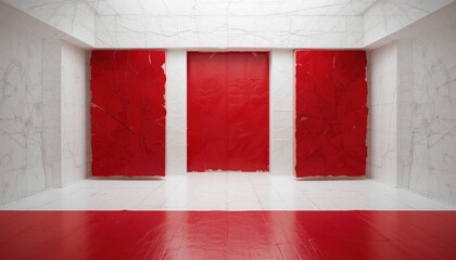 Poster - Artistic exhibition space featuring bold red installations contemporary gallery visual art display minimalist environment artistic perspective