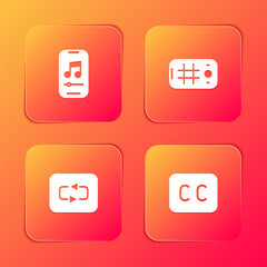 Poster - Set Music player, Selfie on mobile, Repeat button and Subtitles icon. Vector