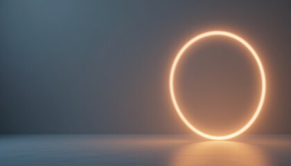 Poster - Illuminated circular light installation modern art gallery digital artwork minimalist setting close-up view contemporary design concept for visual impact