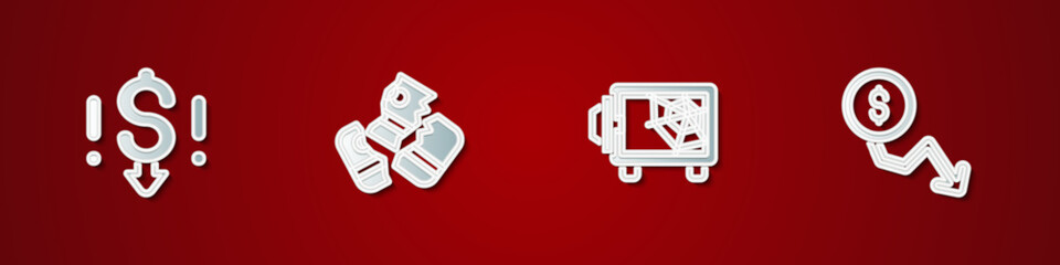 Poster - set dollar rate decrease, credit card, safe and icon. vector