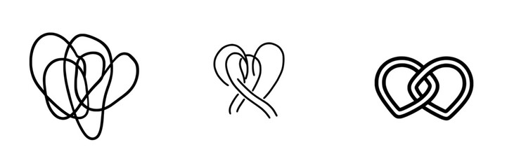 Poster - Vector icons representing different styles of intertwined heart shapes for various design applications