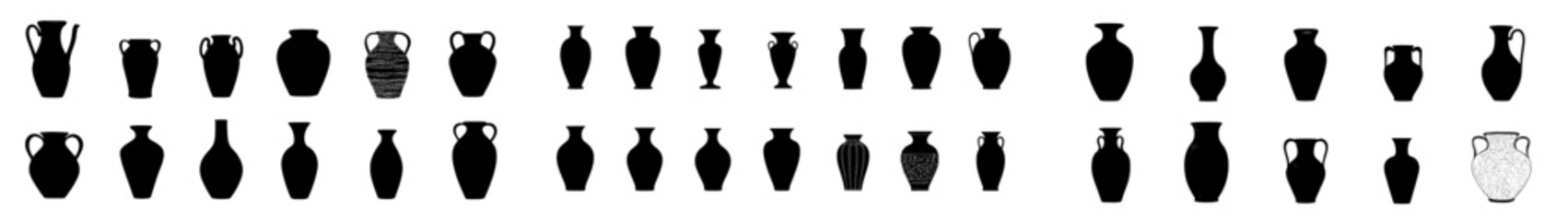 Poster - Collection of various pottery icons displayed in a linear arrangement showcasing diverse shapes and styles for design purposes