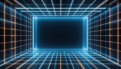Poster - Dynamic futuristic grid animation virtual space digital art cyber environment perspective view concept of technology and innovation