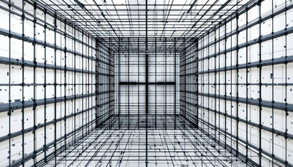 Poster - Dynamic architectural grid structure modern art studio abstract photography indoor environment low angle viewpoint contemporary concept