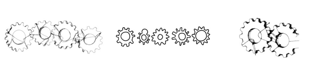 Poster - Vector illustration of interconnected gears showcasing mechanical movement and design elements in a minimalist style