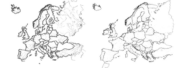 Poster - Vector illustration showing detailed map outlines of Europe with distinct country borders and geographical features