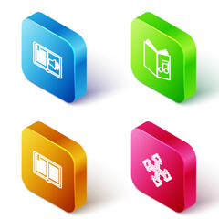 Poster - Set Isometric line Audio book, , Open and Pixel arrows in four directions icon. Vector